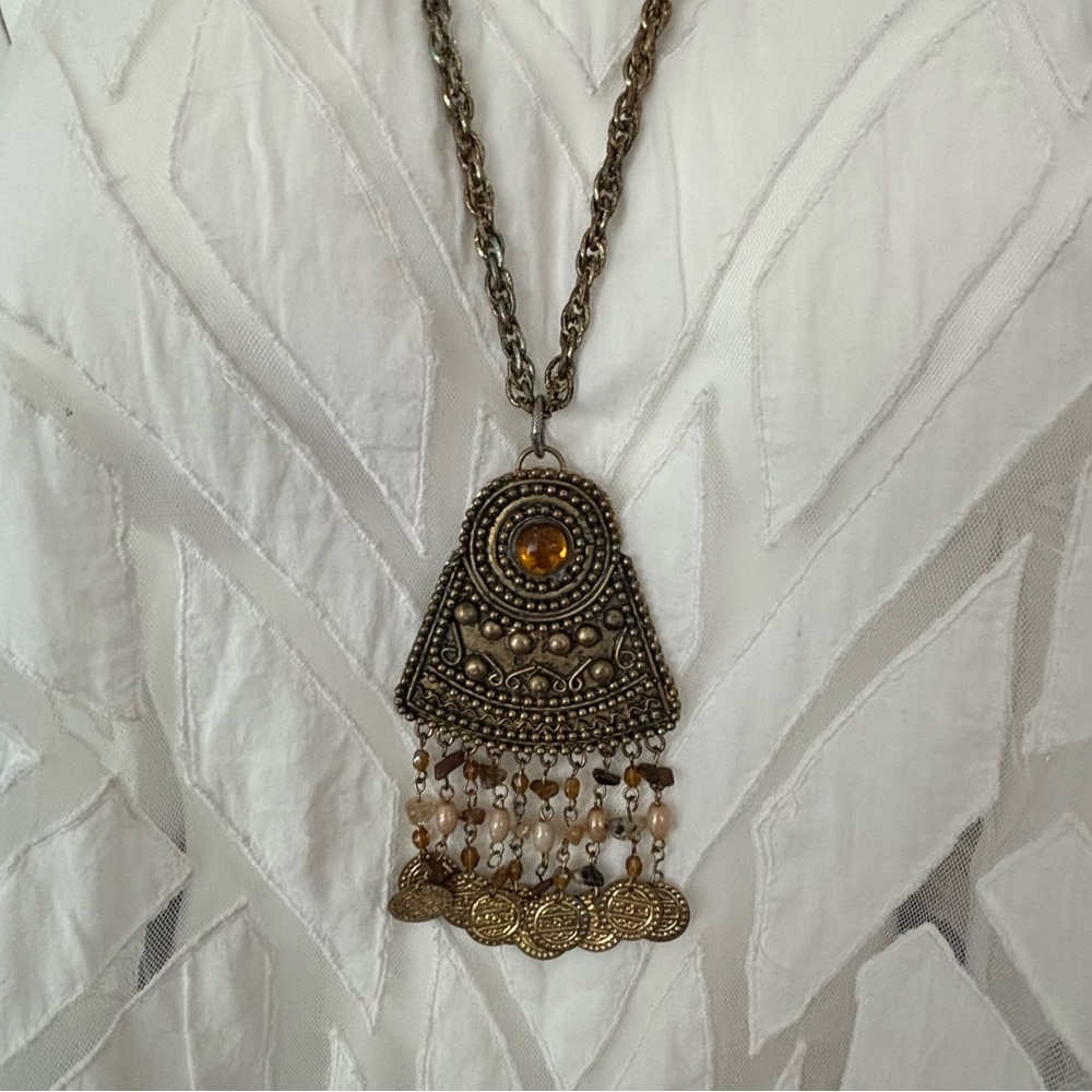 Bohemian Metallic Beaded Tassel Necklace